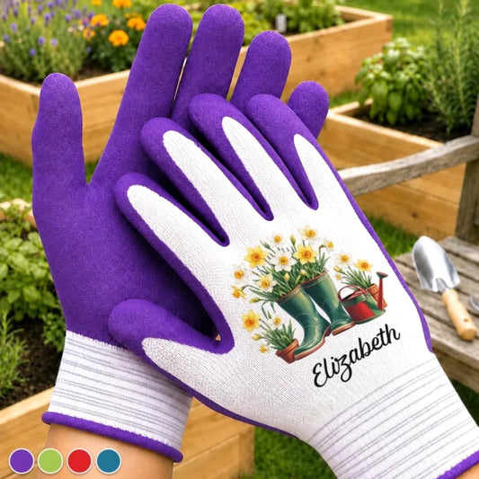 Custom Name Garden Gifts for Gardeners - Personalized Coated Grip Gloves