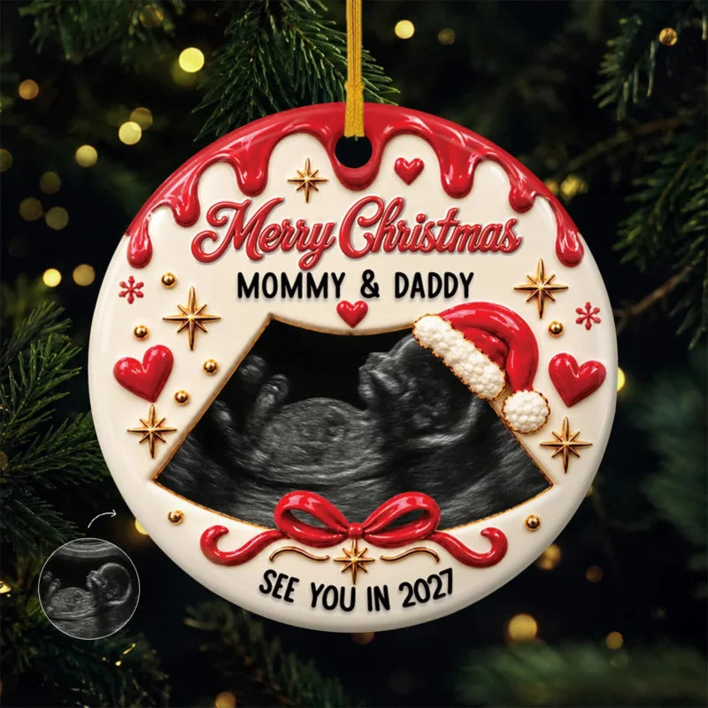 Personalized Merry Christmas Mommy & Daddy Ceramic Ornament