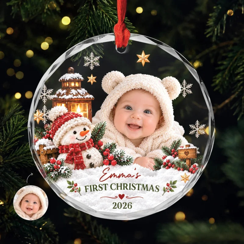 Personalized Baby First Christmas Photo Glass Ornament