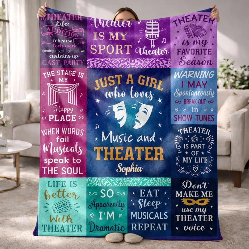 Personalized Just a Girl Who Loves Music and Theater Blanket
