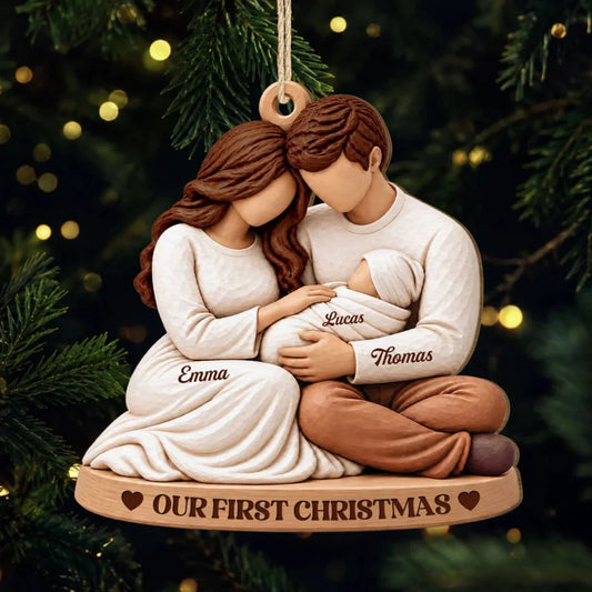 Our First Christmas Personalized Baby First Christmas Wooden Ornament - Christmas Keepsake Gift for 