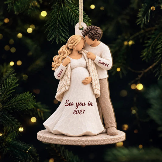 "See You in 2027" Personalized Parents-to-Be Wooden Ornament - Custom Expecting Couple Baby Announce