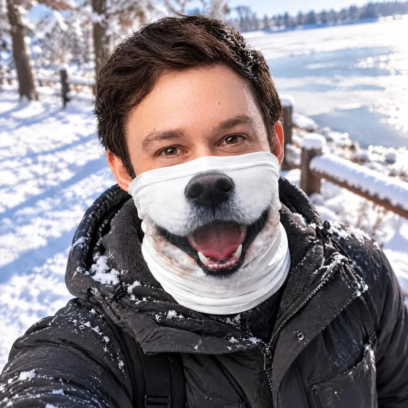 Personalized Printed Neck Gaiter with Playful Gray Dog Face Dog Lovers