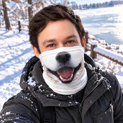 Personalized Printed Neck Gaiter with Playful Gray Dog Face Dog Lovers