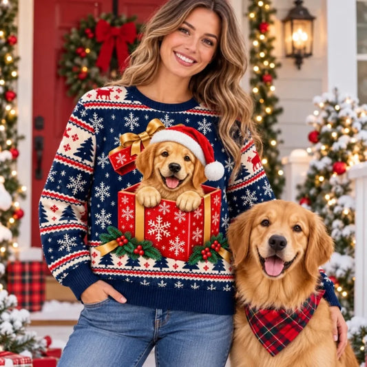 Personalized Pet Photo Christmas Gift Box Gifts for Dog Ugly Sweatshirt