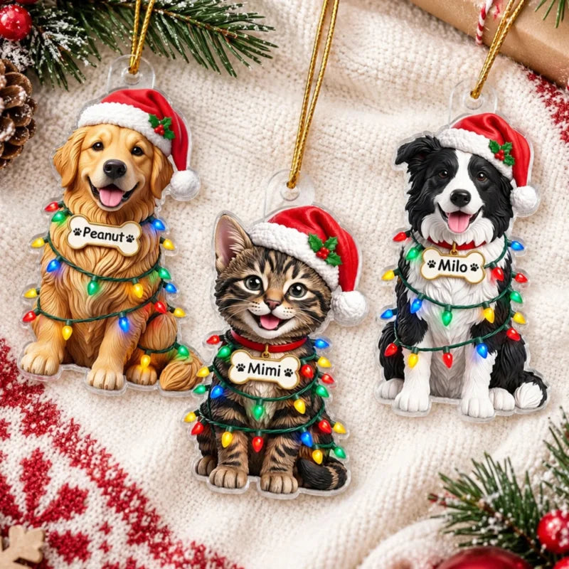 Naughty Dog Cat Pet Christmas Light Bulbs - Personalized Acrylic Ornament - Funny Christmas Gift, De