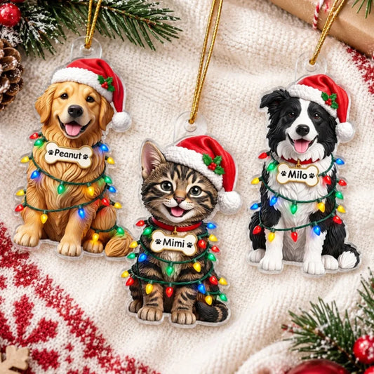 Naughty Dog Cat Pet Christmas Light Bulbs - Personalized Acrylic Ornament - Funny Christmas Gift, De