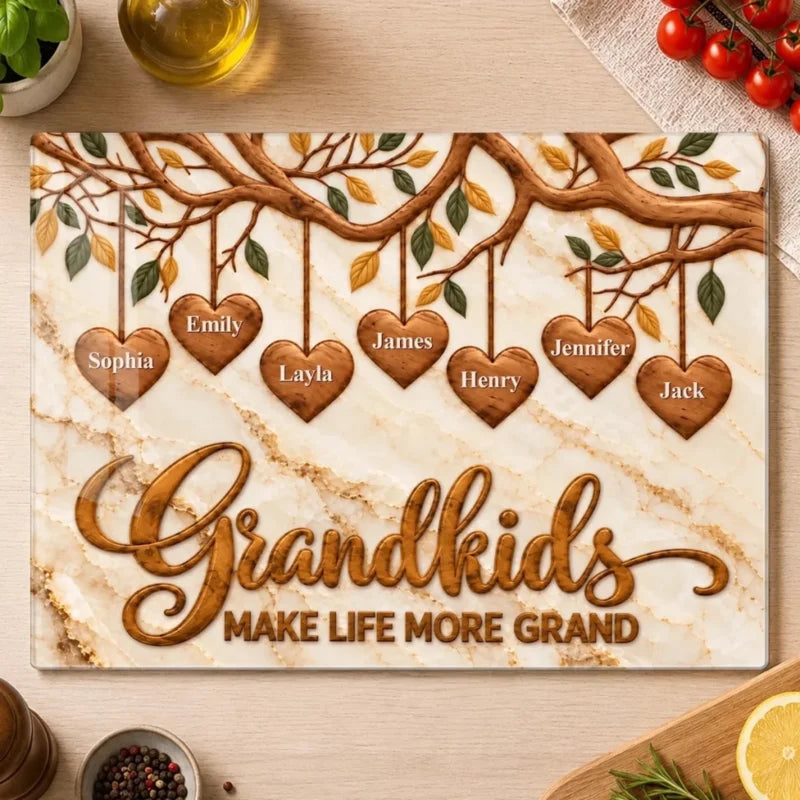 Personalized Name Grandkids Gifts for Grandparents Glass Cutting Board