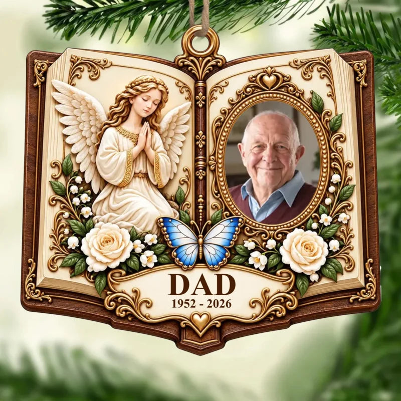 Personalized Photo Angel Memorial Keepsake for Dad Wooden Ornament