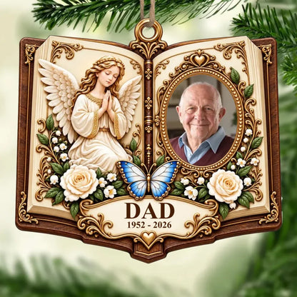 Personalized Photo Angel Memorial Keepsake for Dad Wooden Ornament