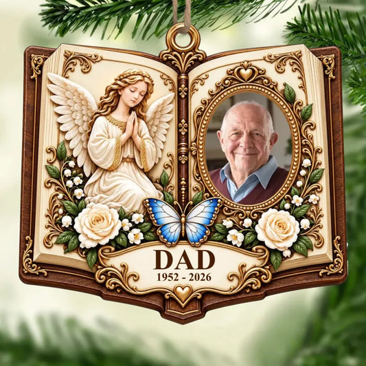 Personalized Photo Angel Memorial Keepsake for Dad Wooden Ornament