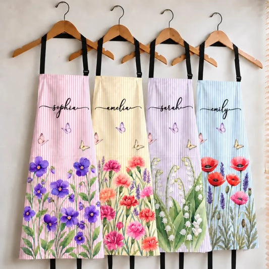 Personalized Name Pastel Butterfly Floral Gifts for Women and Kids Apron