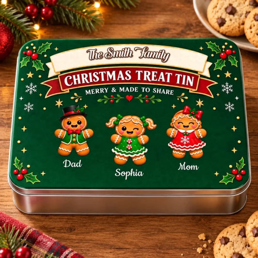 Custom Name Gingerbread Family Christmas Gifts - Personalized Metal Tin