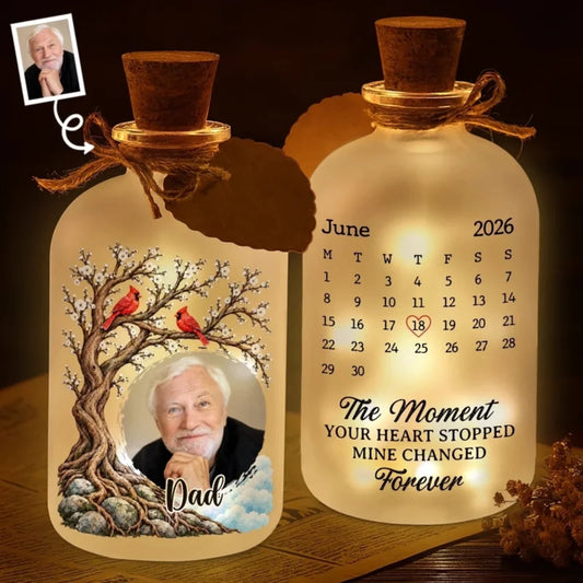 Custom Photo Cardinal Remembrance Decor - Personalized Glass Bottle LED Light
