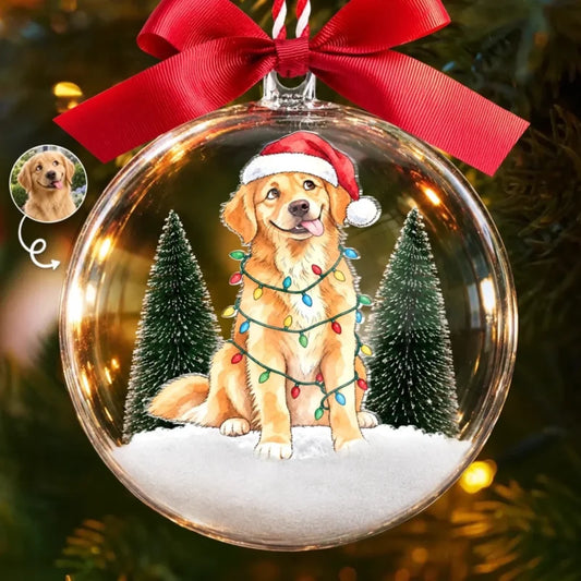 Personalized Pet Photo Santa Hat 3D Acrylic Ball Ornament