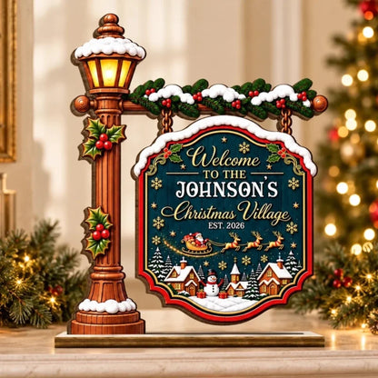 Custom Name Christmas Village Two Layer Wooden Plaque