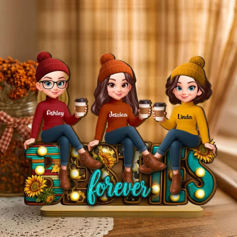 Personalized Western Fall Besties Sitting Wooden Plaque