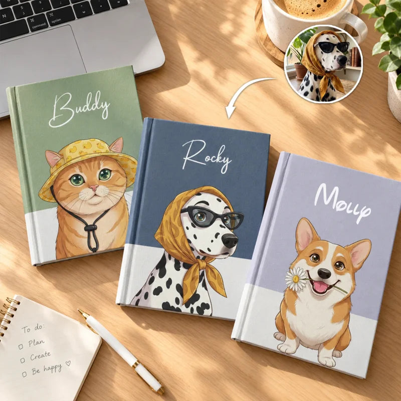 Custom Pet Portrait Cartoon Art Gift For Pet Lovers - Personalized Journal