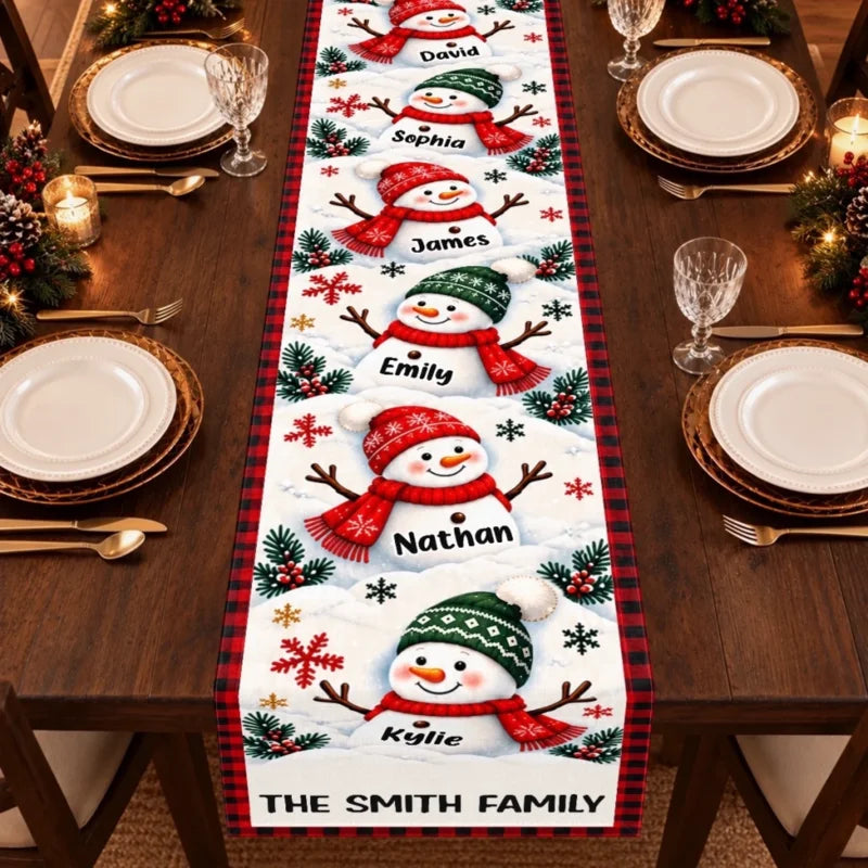 Personalized Christmas Snowman Table Runner