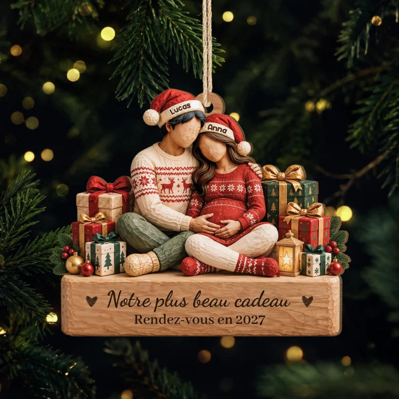 Personalized Expectant Parents Christmas Wooden Ornament