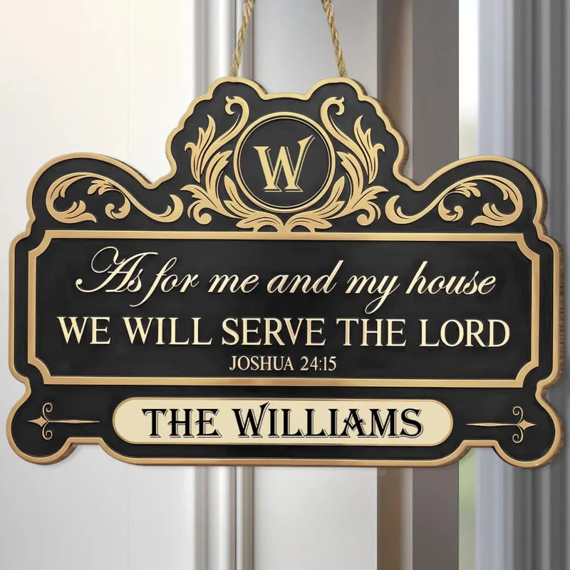 "We Will Serve The Lord" Personalized Wood Sign - Custom Scripture Door Decor for Family