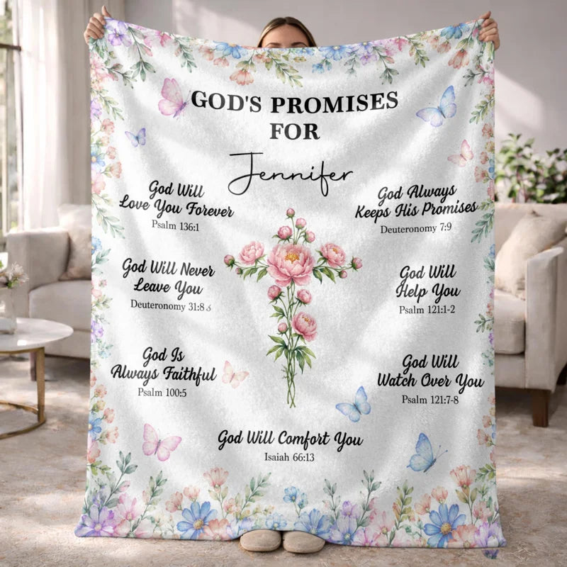 God's Promises For My Floral Cross And Butterflies - Personalized Custom Blanket - FTH193_BLK