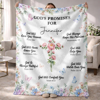 God's Promises For My Floral Cross And Butterflies - Personalized Custom Blanket - FTH193_BLK