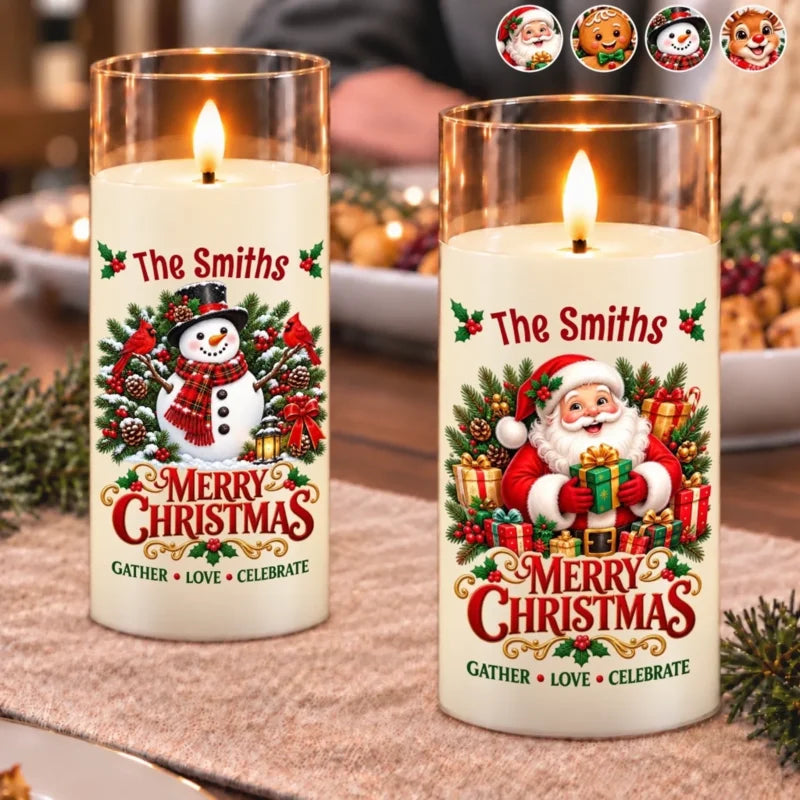 Custom Family Name Holiday Glow Decor - Personalized LED Candle Light