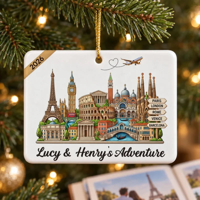 Travel Destinations The Places You've Been Landmarks - Personalized Ceramic Ornament - Traveling Des