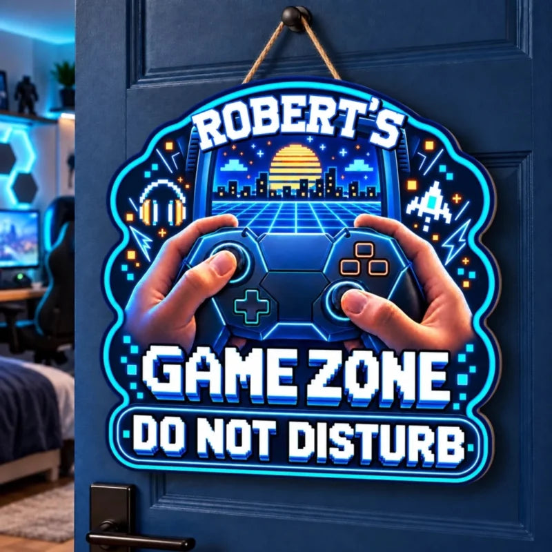 Custom Retro Controller Game Zone Gamer Decor - Personalized Wood Sign