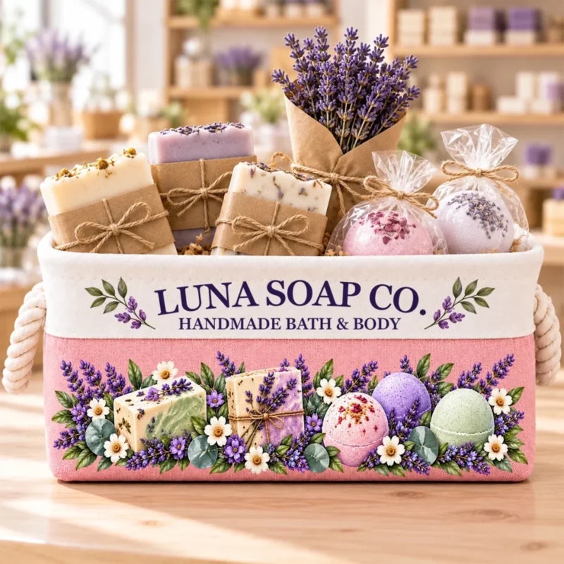Custom Name Lavender Soap And Bath Gifts - Personalized Storage Basket