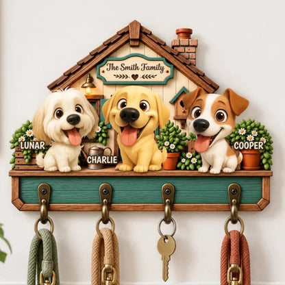 Custom Dog Family Gifts For Dog Lovers - Personalized Wooden Key Holder