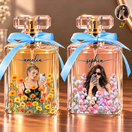 Custom Photo Floral Gifts for Her - Personalized Refillable Perfume Bottle