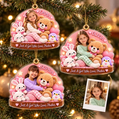 Personalized Girl Who Loves Plushies Christmas Ornament