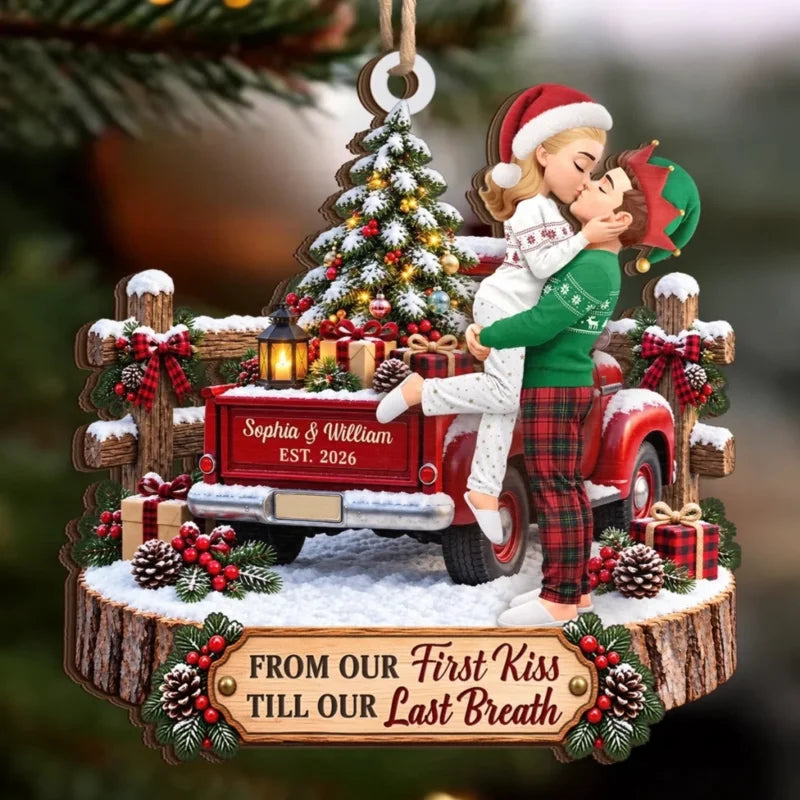 Personalized Romantic Couple Christmas Wood Ornament