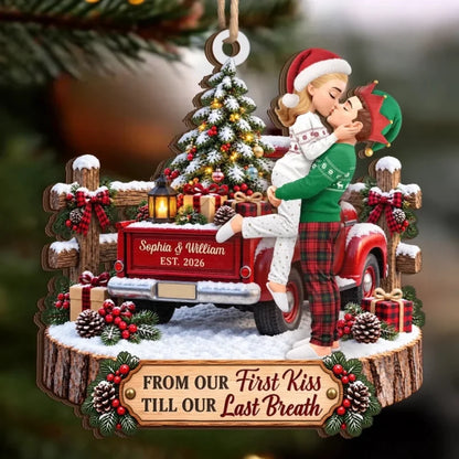Personalized Romantic Couple Christmas Wood Ornament