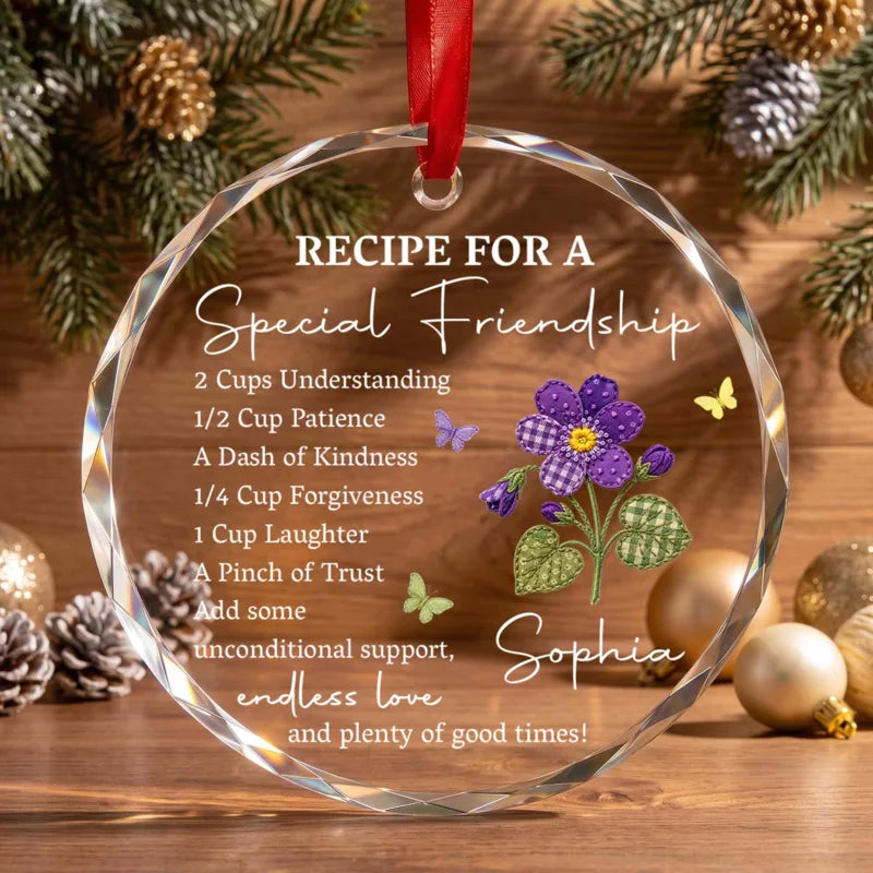 Personalized Special Friendship Purple Flower Glass Ornament
