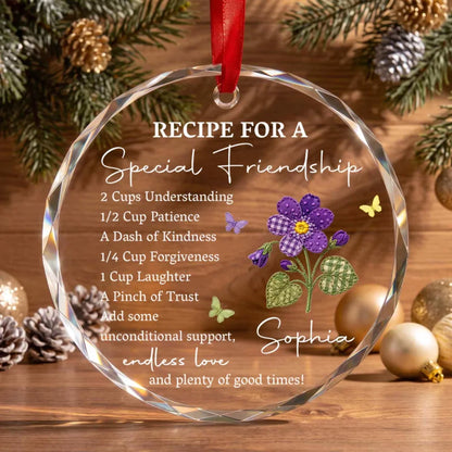 Personalized Special Friendship Purple Flower Glass Ornament
