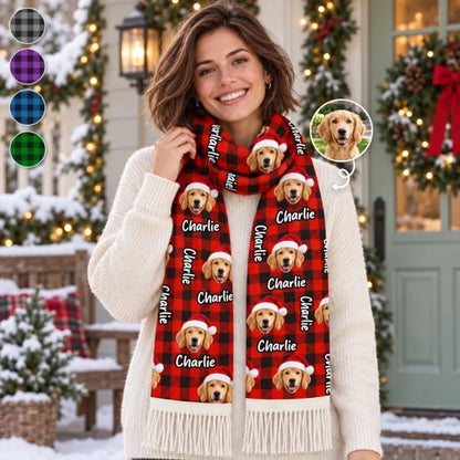 Personalized Santa Hat Pet Photo Wool Scarf