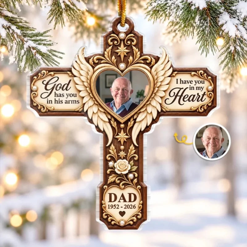 Personalized Memorial Cross Photo Christmas Ornament