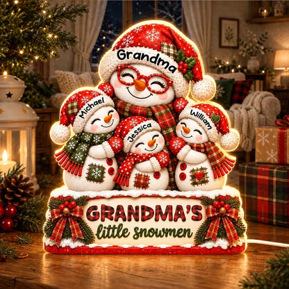 Personalized Acrylic Light Box, Smiling Grandma and Little Snowmen Christmas Scene, Unique Gift for Grandma