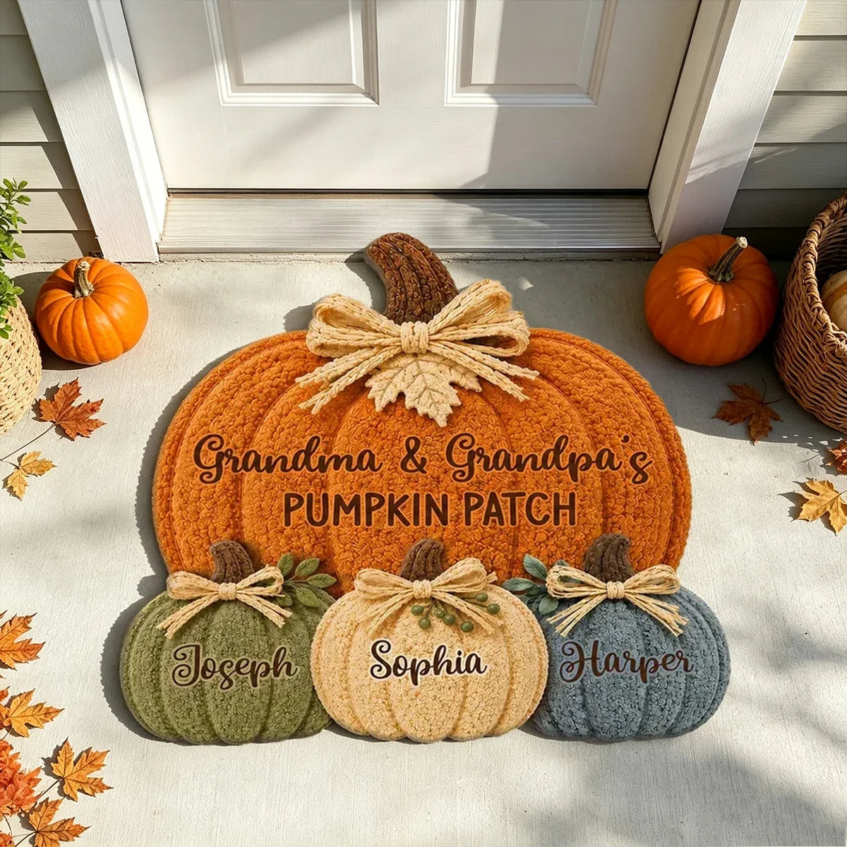 Shaped Doormat, Personalized Pumpkin Patch for Grandparents, Cozy Autumn Welcome, Creative Family Gift
