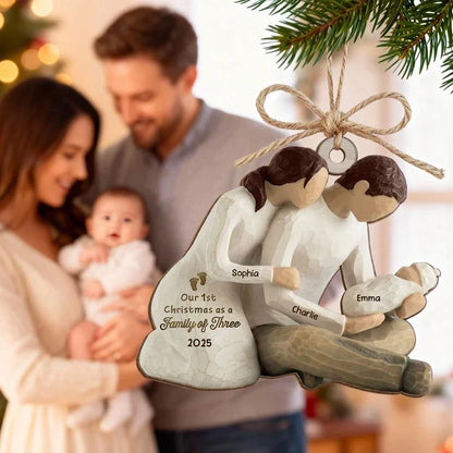 Personalized Wooden Ornament, New Parents Cradling Baby, Christmas Tree Decor and Unique Family Gift