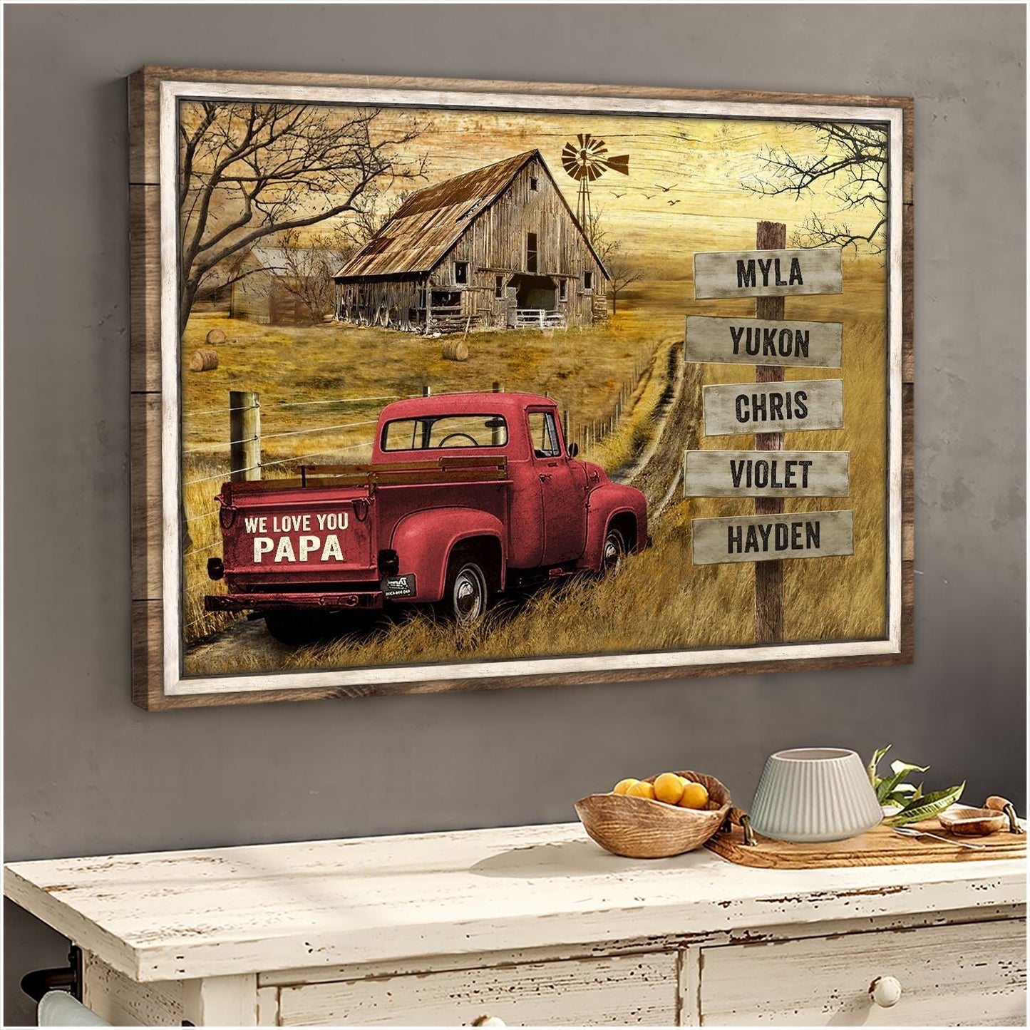 Personalized Vintage Truck Canvas / Poster - Custom Name Gift for Dad
