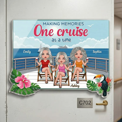 Personalized Cruise Besties Acrylic Magnet for Cabin Door, Sitting Deck Ocean View, Unique Friendship Gift