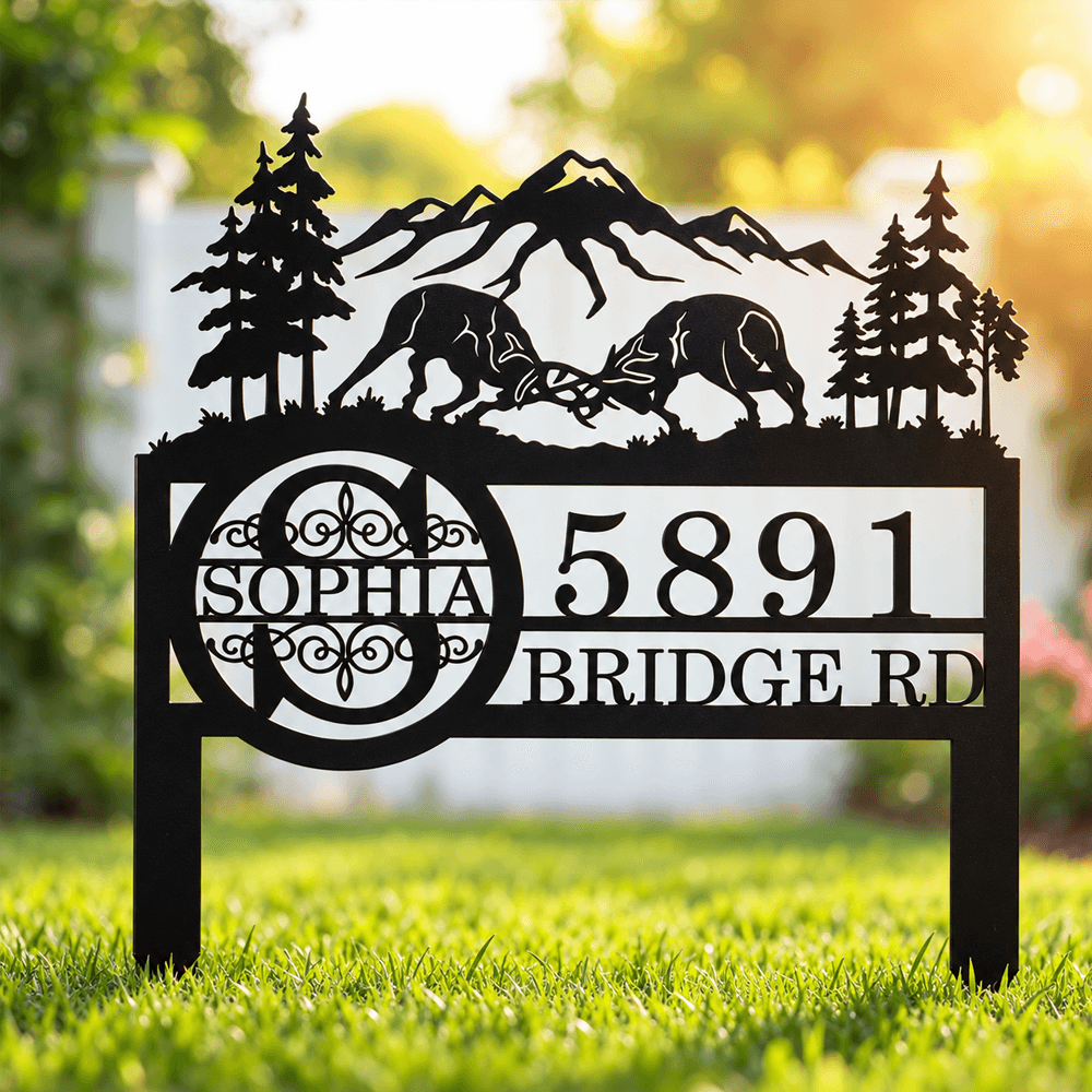 Personalized Deer Mountain Metal Garden Stake