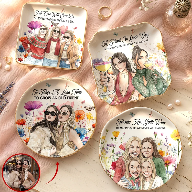 Personalized Friendship Watercolor Floral Jewelry Dish