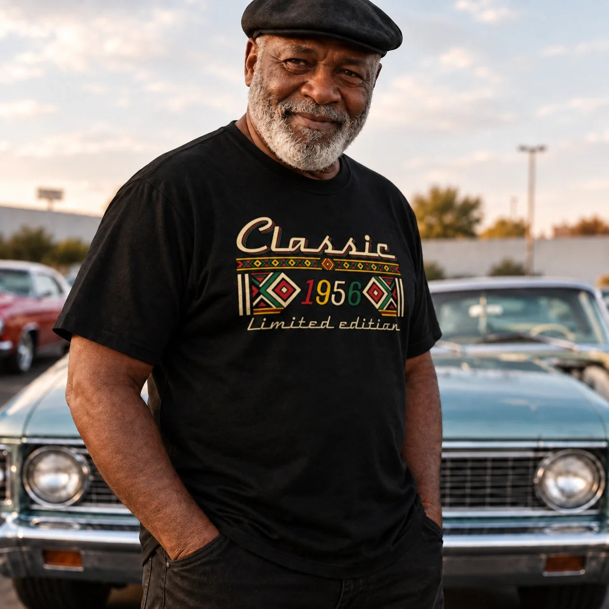Classic Tee, Personalized Vintage Style Design, Man with Classic Cars, Creative Keepsake Gift for Dad