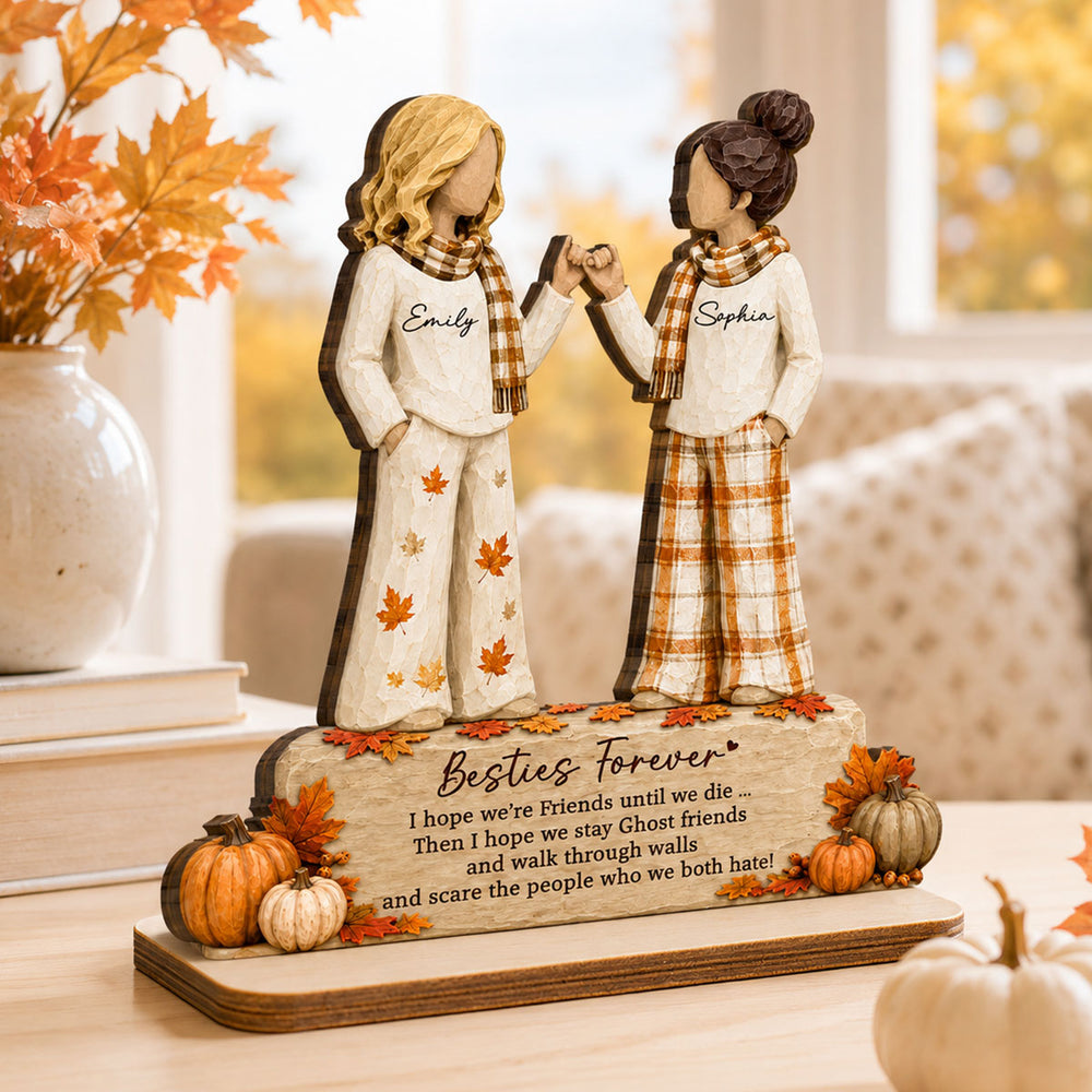 Personalized 2-Layer Wooden Plaque, Autumn Pinky Promise Scene, Unique Gift for a Friend