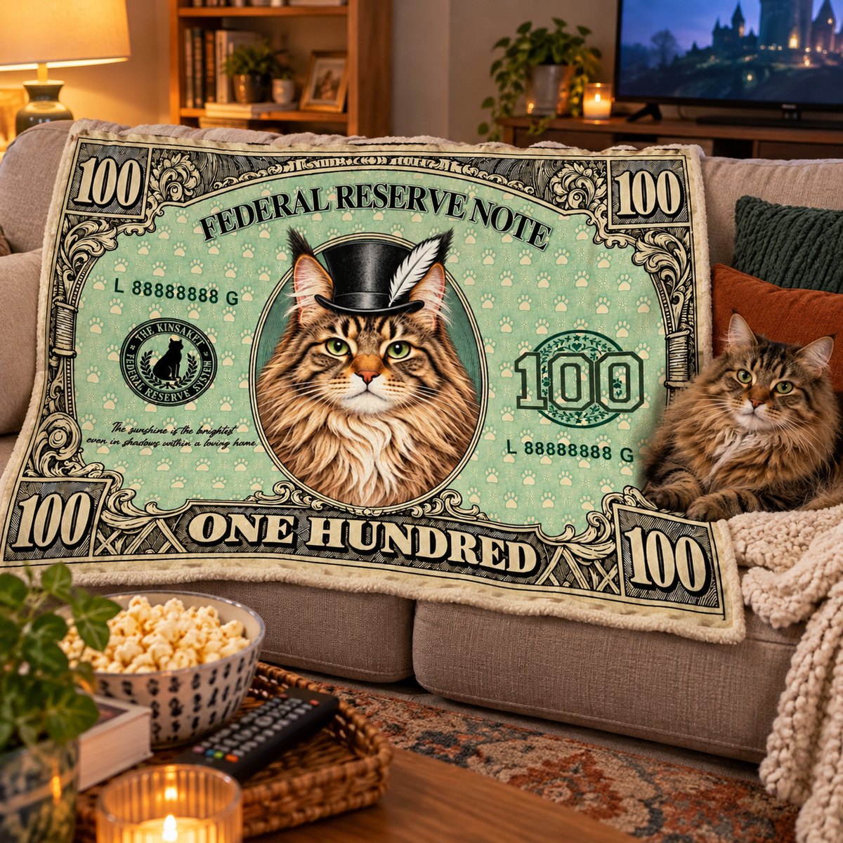 Personalized Pet 100 Dollar Bill Throw Blanket